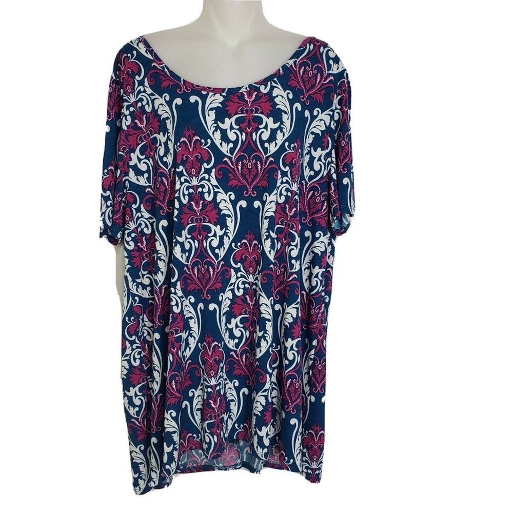 Honeyme Curvy Womens Tunic Top Size XXL Paisley Print Teal Magenta Short Sleeve